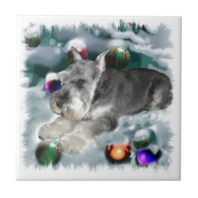 Miniature Schnauzer Christmas Ceramic Tile (Front)