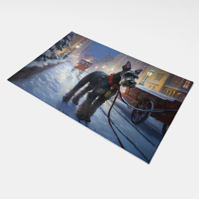 Miniature Schnauzer Christmas Festive Season Doormat (Angled)