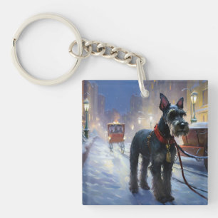 Miniature Schnauzer Christmas Festive Season Keychain