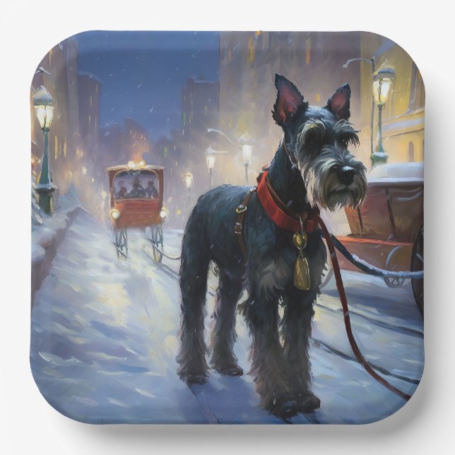 Miniature Schnauzer Christmas Festive Season Paper Plates (Front)