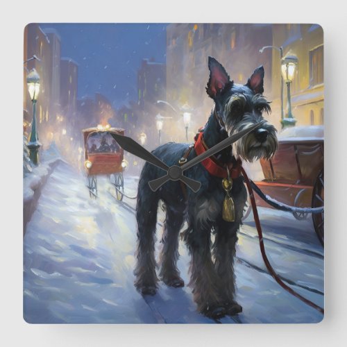 Miniature Schnauzer Christmas Festive Season Square Wall Clock