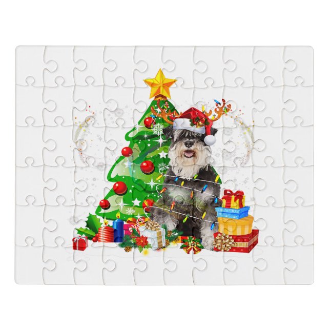 Miniature Schnauzer Christmas Lights | Funny Xmas Jigsaw Puzzle (Puzzle Horizontal)