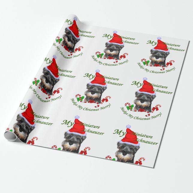 Miniature Schnauzer Christmas Merry Wrapping Paper (Unrolled)