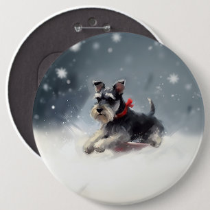 Miniature Schnauzer Christmas snow winter Button
