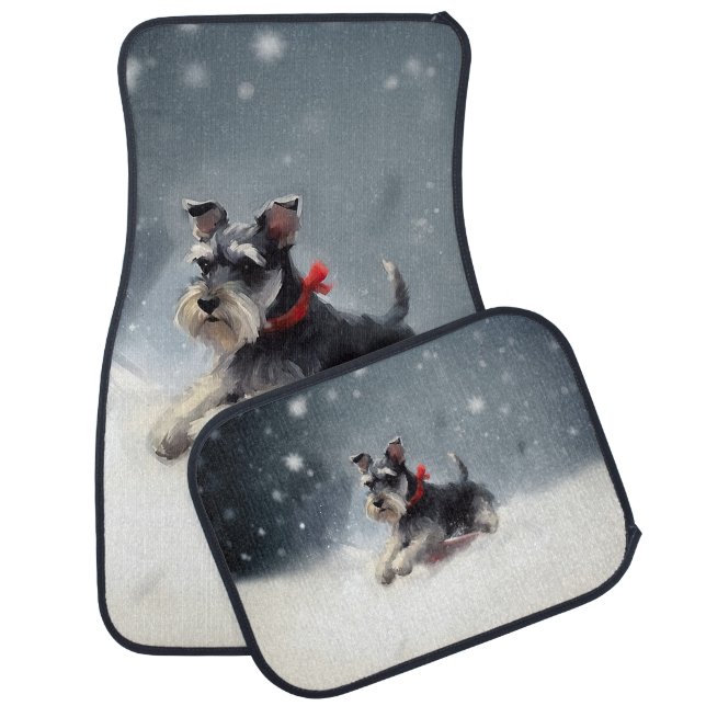 Miniature Schnauzer Christmas snow winter Car Floor Mat (Set)