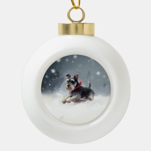 Miniature Schnauzer Christmas snow winter Ceramic Ball Christmas Ornament