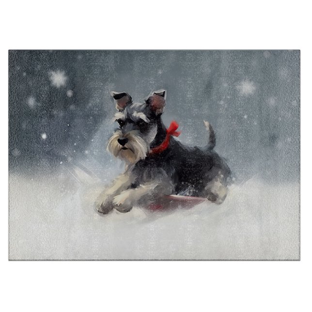 Miniature Schnauzer Christmas snow winter Cutting Board (Front)