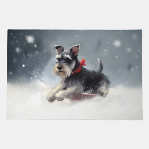 Miniature Schnauzer Christmas snow winter Doormat