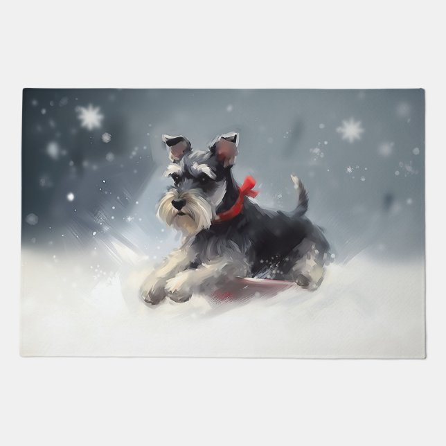 Miniature Schnauzer Christmas snow winter Doormat (Front)