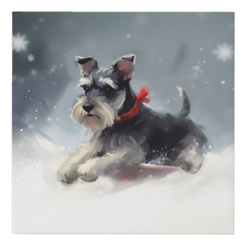 Miniature Schnauzer Christmas snow winter Faux Canvas Print