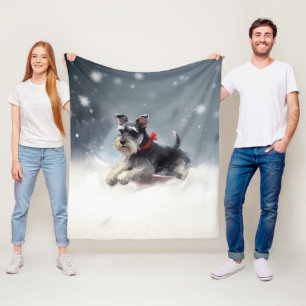 Miniature Schnauzer Christmas snow winter Fleece Blanket