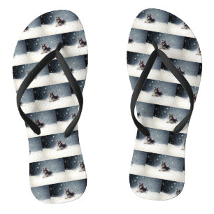 Miniature Schnauzer Christmas snow winter Flip Flops