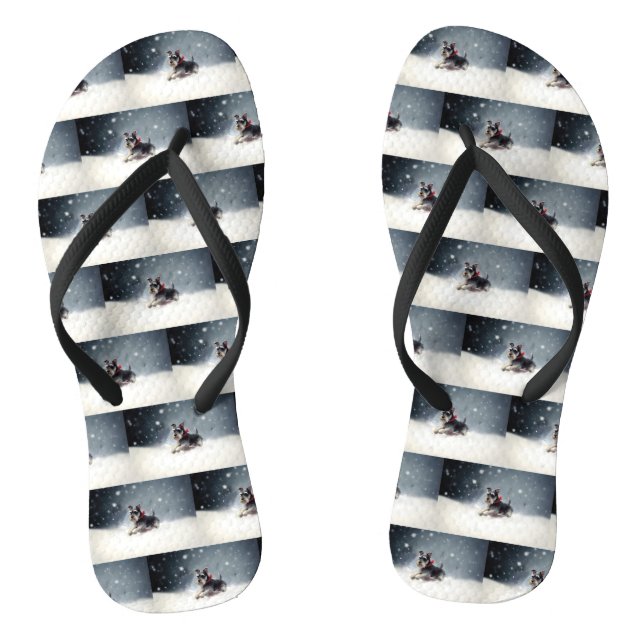 Miniature Schnauzer Christmas snow winter Flip Flops (Footbed)