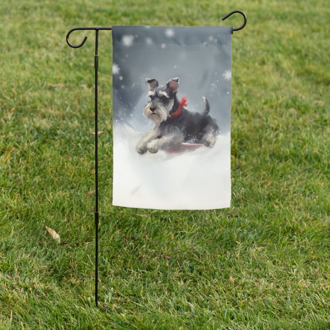 Miniature Schnauzer Christmas snow winter Garden Flag (In SItu)