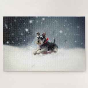 Miniature Schnauzer Christmas snow winter Jigsaw Puzzle