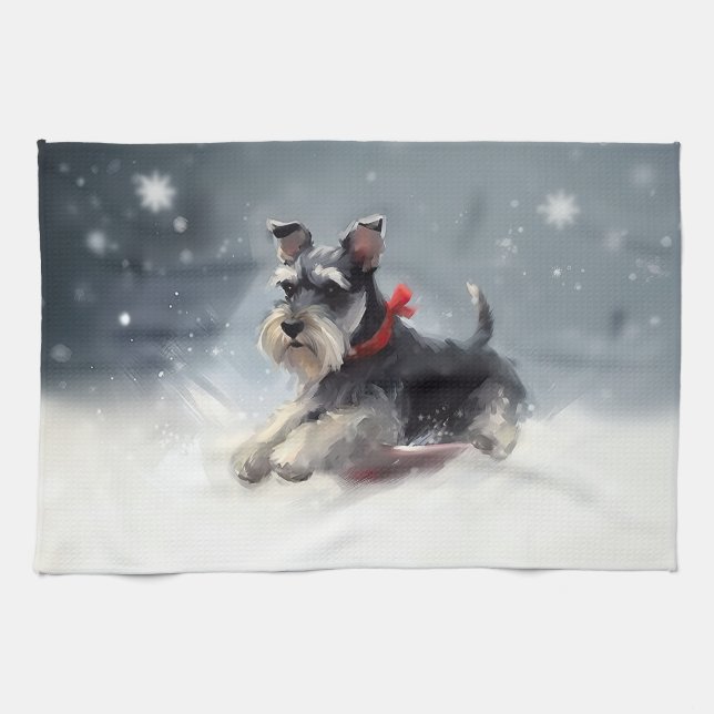 Miniature Schnauzer Christmas snow winter Kitchen Towel (Horizontal)