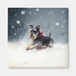 Miniature Schnauzer Christmas snow winter Magnet