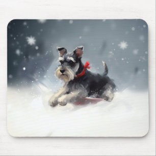 Miniature Schnauzer Christmas snow winter Mouse Pad