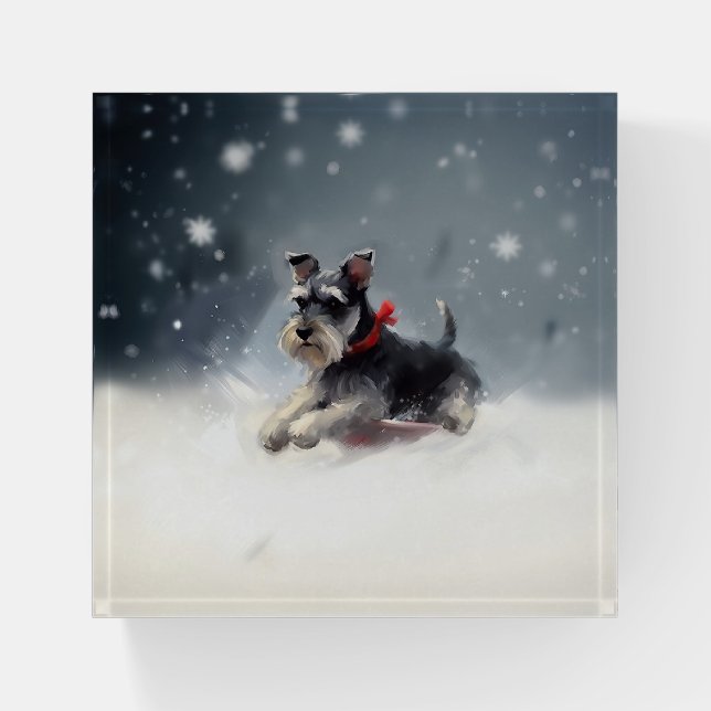 Miniature Schnauzer Christmas snow winter Paperweight (Front)