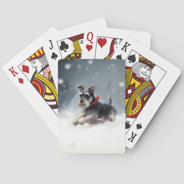 Miniature Schnauzer Christmas snow winter Poker Cards (Back)