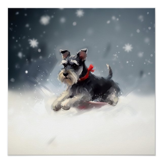 Miniature Schnauzer Christmas snow winter Poster (Front)
