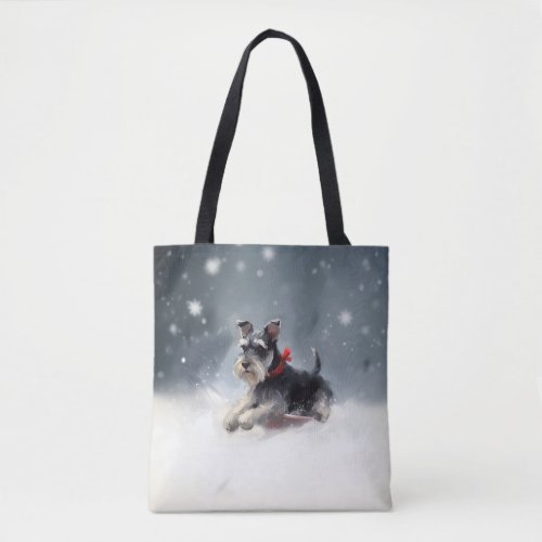 Miniature Schnauzer Christmas snow winter Tote Bag