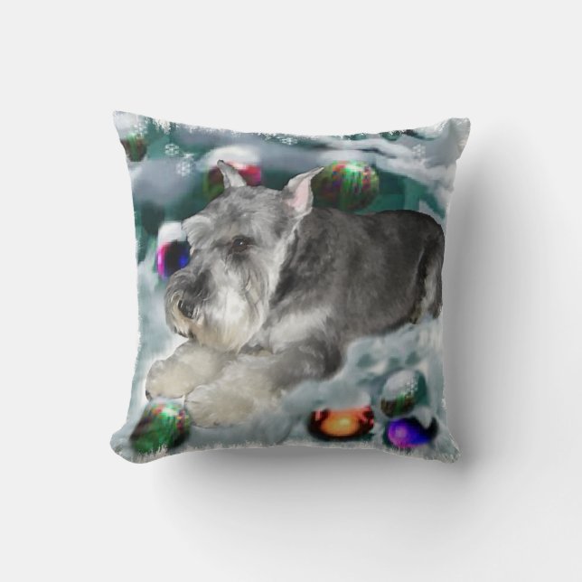 Miniature Schnauzer Christmas Throw Pillow (Front)