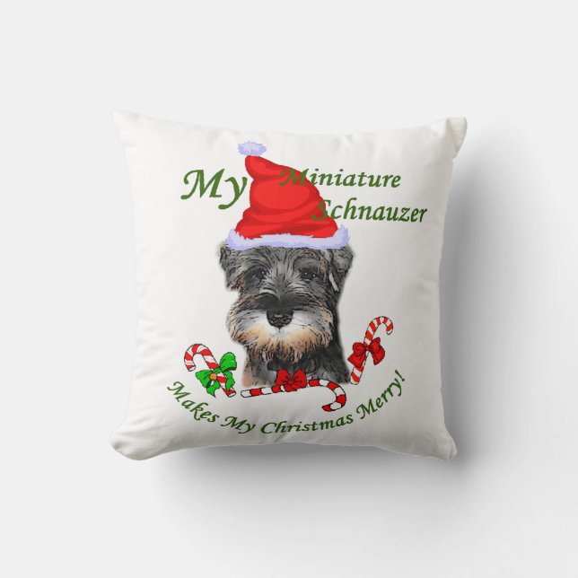 miniature Schnauzer Christmas Throw Pillow (Front)