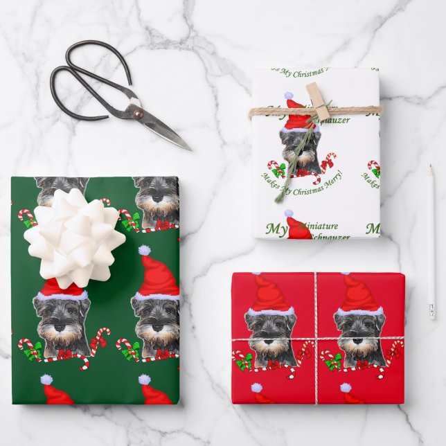 Miniature Schnauzer Christmas  Wrapping Paper Sheets (Front)