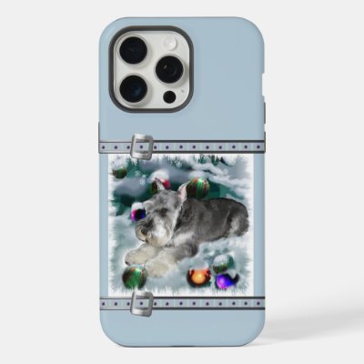 Miniature Schnauzer Cute Blue Christmas Holidays iPhone 15 Pro Max Case
