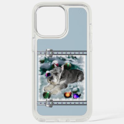 Miniature Schnauzer Cute Blue Christmas Holidays iPhone 15 Pro Max Case