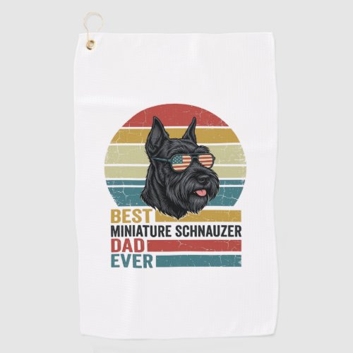 Miniature Schnauzer Dad Vintage Patriotic Shirt De Golf Towel