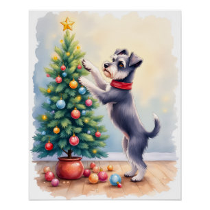Miniature Schnauzer Decorating Christmas Tree Dog  Poster