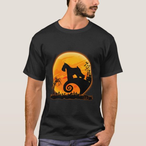 Miniature Schnauzer Dog And Moon Dog Halloween T_Shirt