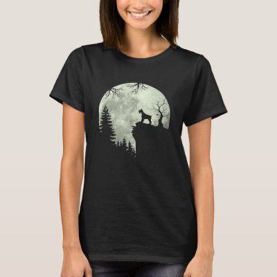 Miniature Schnauzer Dog And Moon Howl In Forest T-Shirt
