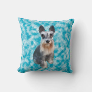 Miniature Schnauzer Dog Art Portrait Throw Pillow