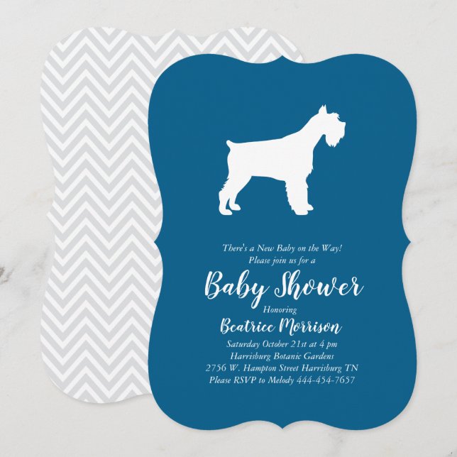 Miniature Schnauzer Dog Baby Shower Blue Boy Invitation (Front/Back)