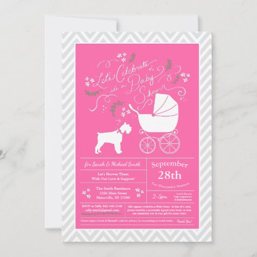Miniature Schnauzer Dog Baby Shower Pink Girl Invitation