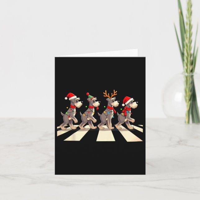 Miniature Schnauzer Dog Crossing Road Xmas  Card (Front)