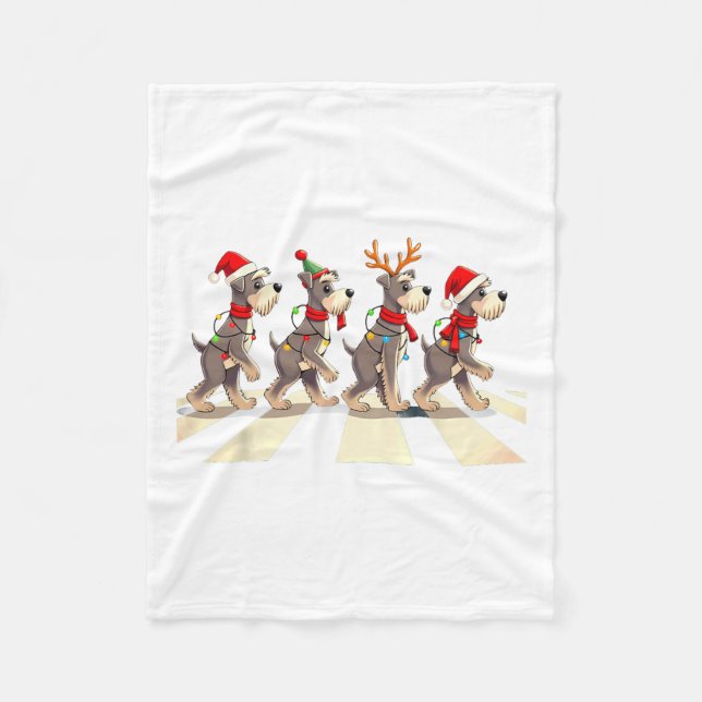 Miniature Schnauzer Dog Crossing Road Xmas  Fleece Blanket (Front)