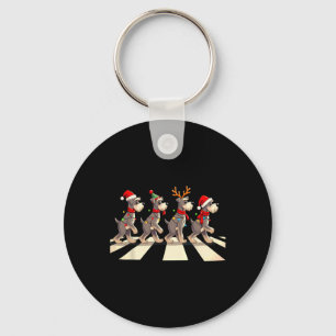 Miniature Schnauzer Dog Crossing Road Xmas  Keychain