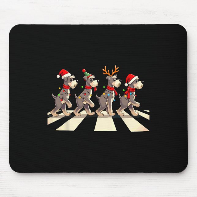 Miniature Schnauzer Dog Crossing Road Xmas  Mouse Pad (Front)
