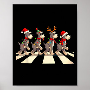 Miniature Schnauzer Dog Crossing Road Xmas  Poster