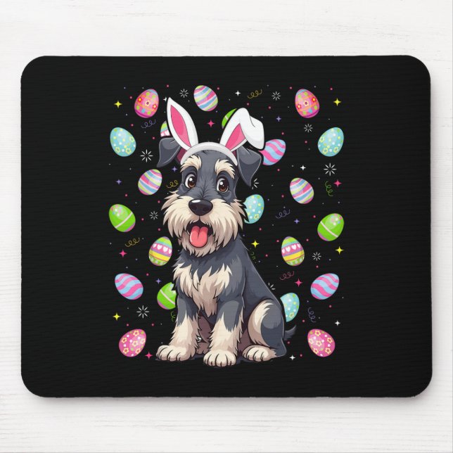 Miniature Schnauzer Dog Easter Egg Hunt Bunny Ear  Mouse Pad (Front)
