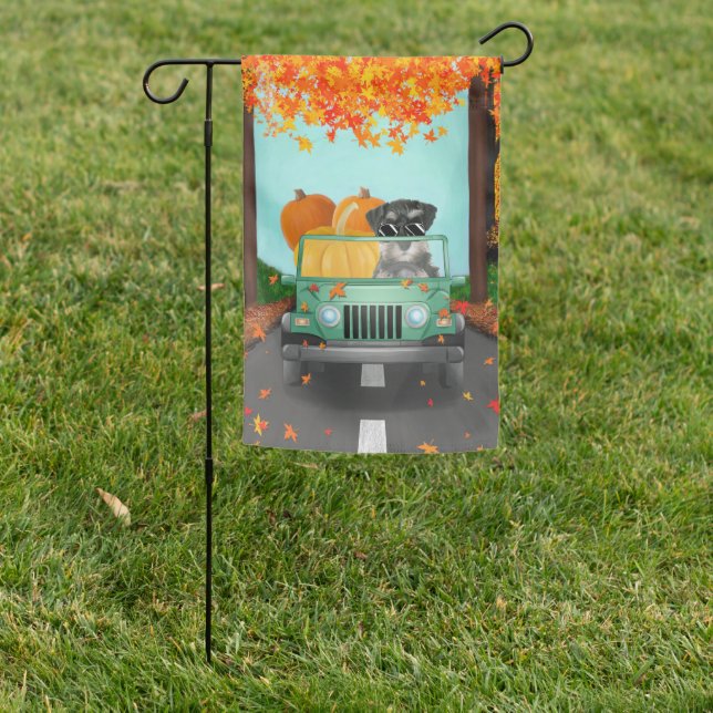Miniature Schnauzer Dog Fall Pumpkin Garden Flag (In SItu)