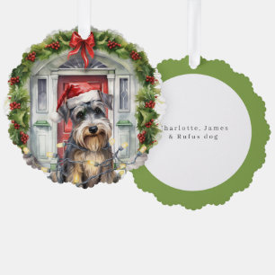 Miniature Schnauzer Dog Front Door Christmas Ornament Card