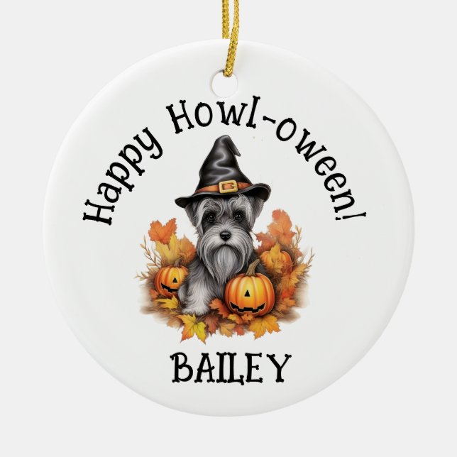 Miniature Schnauzer Dog Halloween  Ceramic Ornament (Front)