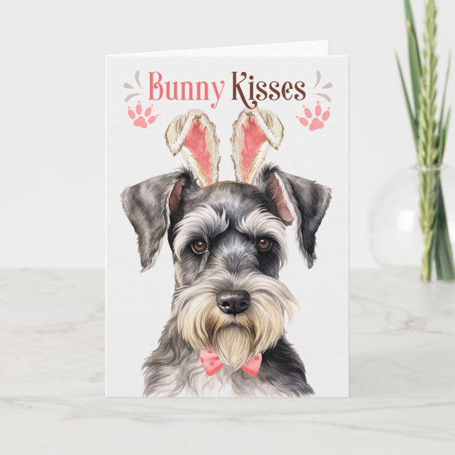 Miniature Schnauzer Dog in Bunny Ears for Easter Holiday Card (Front)