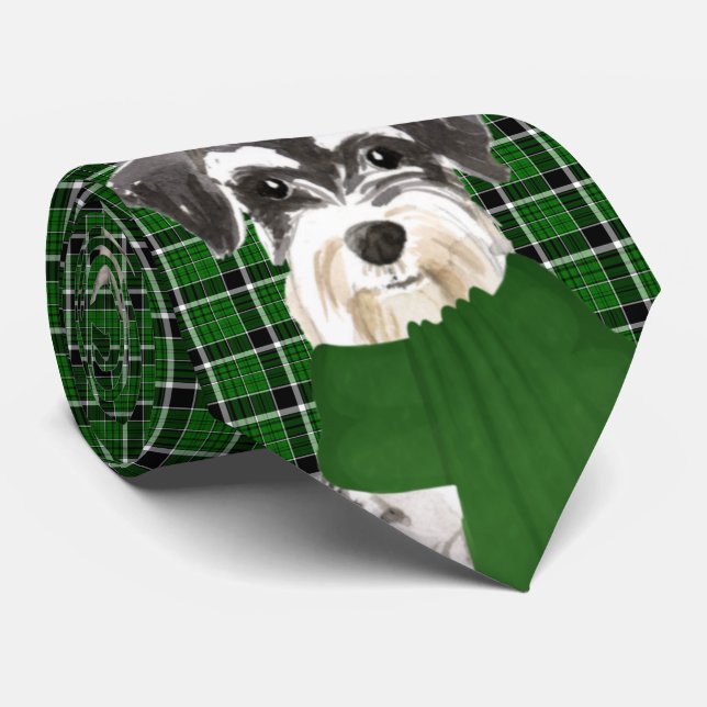 Miniature Schnauzer Dog Lover Plaid Christmas Neck Tie (Rolled)