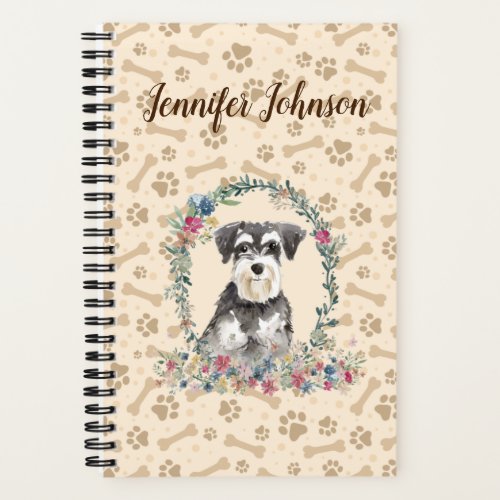 Miniature Schnauzer Dog Paw Print  Floral Cute Notebook